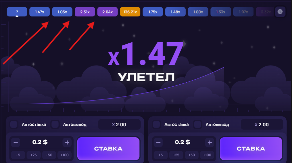 Используйте график прошлых раундов, смотрите, после низких коэффициентов часто идут высокие